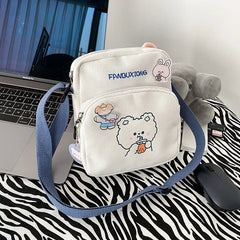Women Canvas Shoulder Bag Cartoon Print Mini Handbag Phone Crossbody Purse