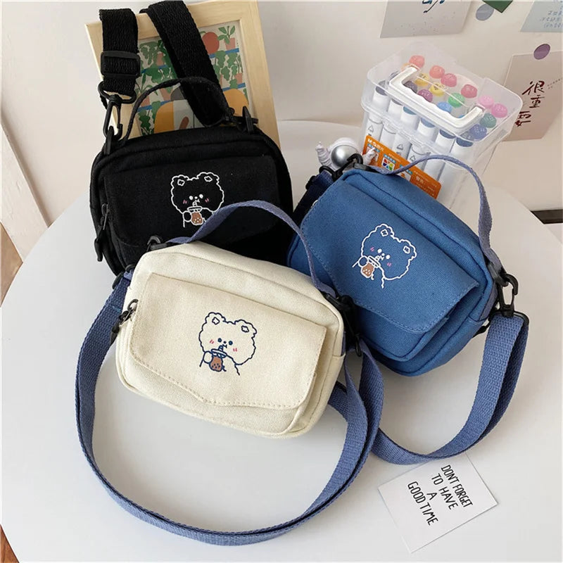 Mini Canvas Shoulder Bag Cartoon Print Crossbody Handbag for Girl