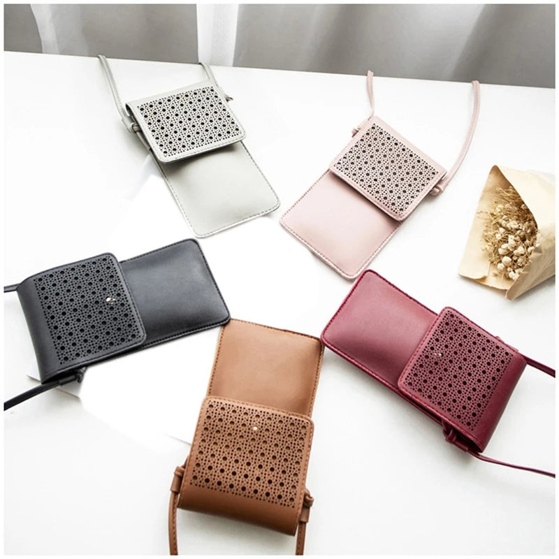Small Women Handbag Transparent Cell Phone Bag PU Leather Messenger Bags