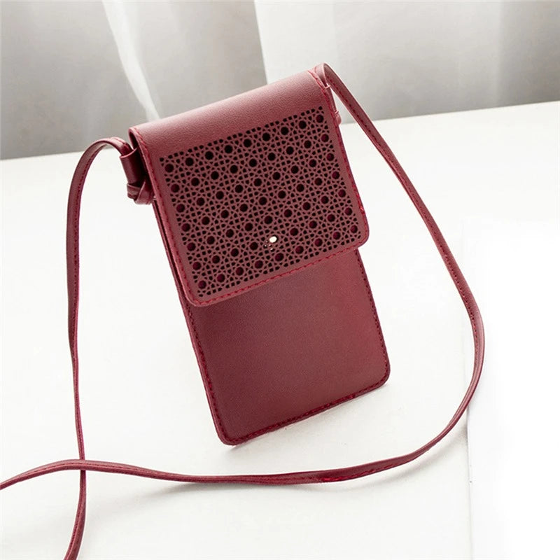 Small Women Handbag Transparent Touch Screen Cell Phone Bag PU