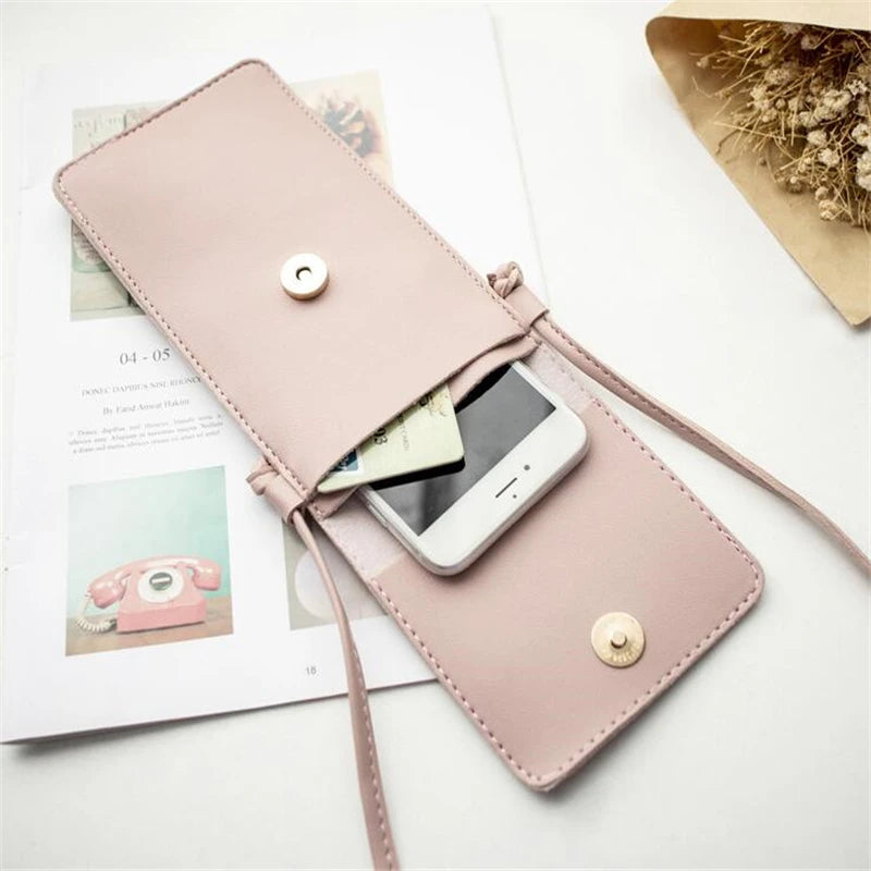 Small Women Handbag Transparent Touch Screen Cell Phone Bag PU