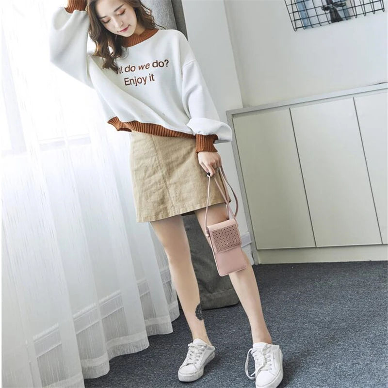 Small Women Handbag Transparent Cell Phone Bag PU Leather Messenger Bags