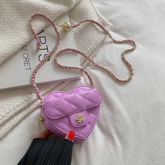 Small Women Heart Shoulder Crossbody Bag Quilted Handbag Chain