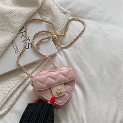 Small Women Heart Shoulder Crossbody Bag PU Leather Quilted Handbag