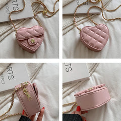 Small Women Heart Shoulder Crossbody Bag PU Leather Quilted Handbag