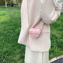 Small Women Heart Shoulder Crossbody Bag PU Leather Quilted Handbag