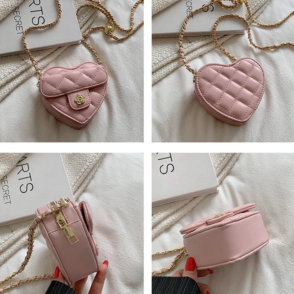 Small Women Heart Shoulder Crossbody Bag Chain Messenger Bag