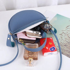 Small Round Handbag PU Leather Solid Circular Shoulder Messenger Bag Purse