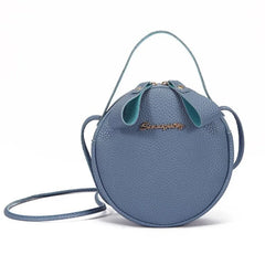 Small Round Handbag PU Leather Solid Circular Shoulder Messenger Bag Purse