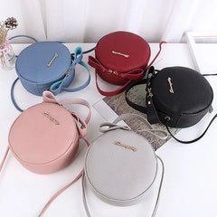 Small Round Handbag PU Leather Solid Circular Shoulder Messenger Bag Purse