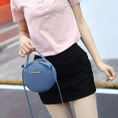 Small Round Handbag PU Leather Solid Circular Shoulder Messenger Bag Purse