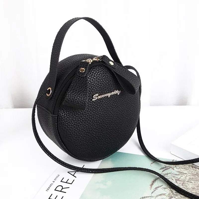 Small Round Handbag PU Leather Women's Shoulder Messenger Bag