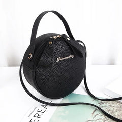 Small Round Handbag PU Leather Solid Circular Shoulder Messenger Bag Purse