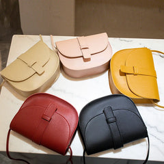 Small Women Shell Shoulder Messenger Bag PU Leather Solid Yellow Crossbody Bag