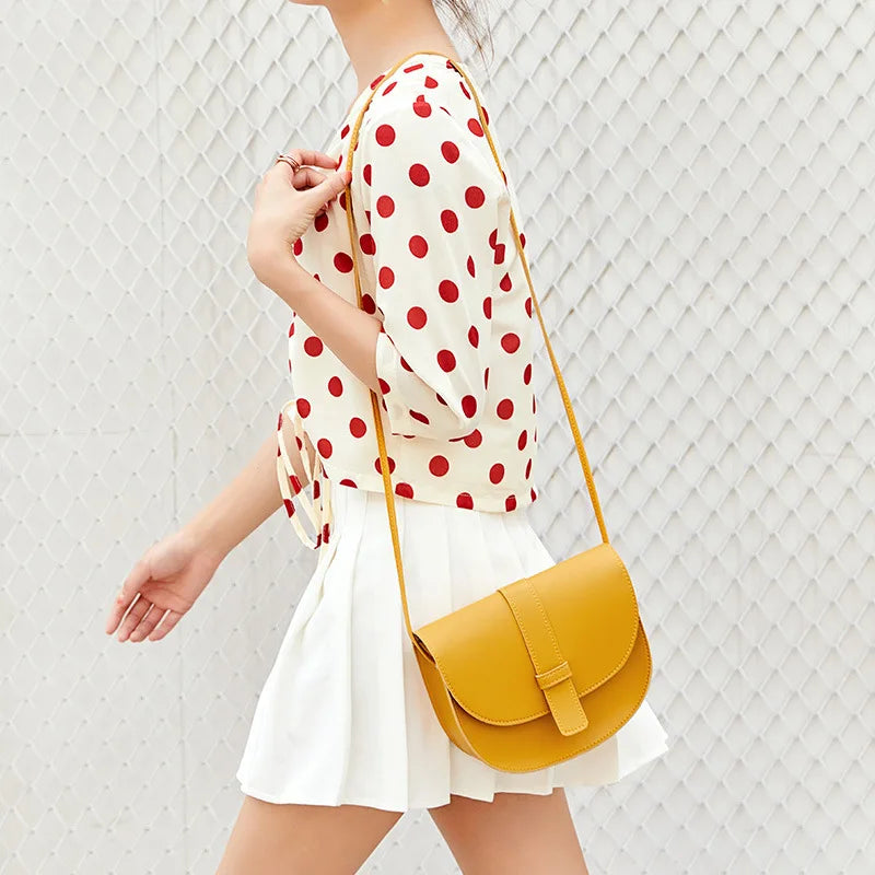 Small Women Shell Shoulder Messenger Bag PU Leather Solid Yellow Crossbody Bag
