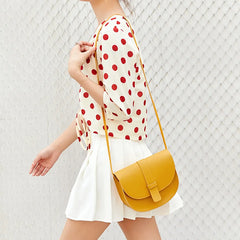Small Women Shell Shoulder Messenger Bag PU Leather Solid Yellow Crossbody Bag