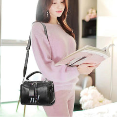 Small Women Shoulder Bag PU Leather Handbag Top Handle Barrel Satchel Crossbody