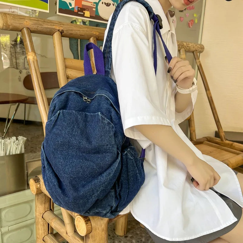 Women's Denim School Backpack for Teenagers Travel Bagpack