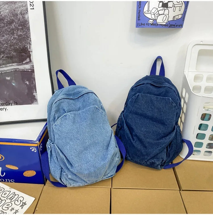 Women's Denim School Backpack for Teenagers Travel Bagpack