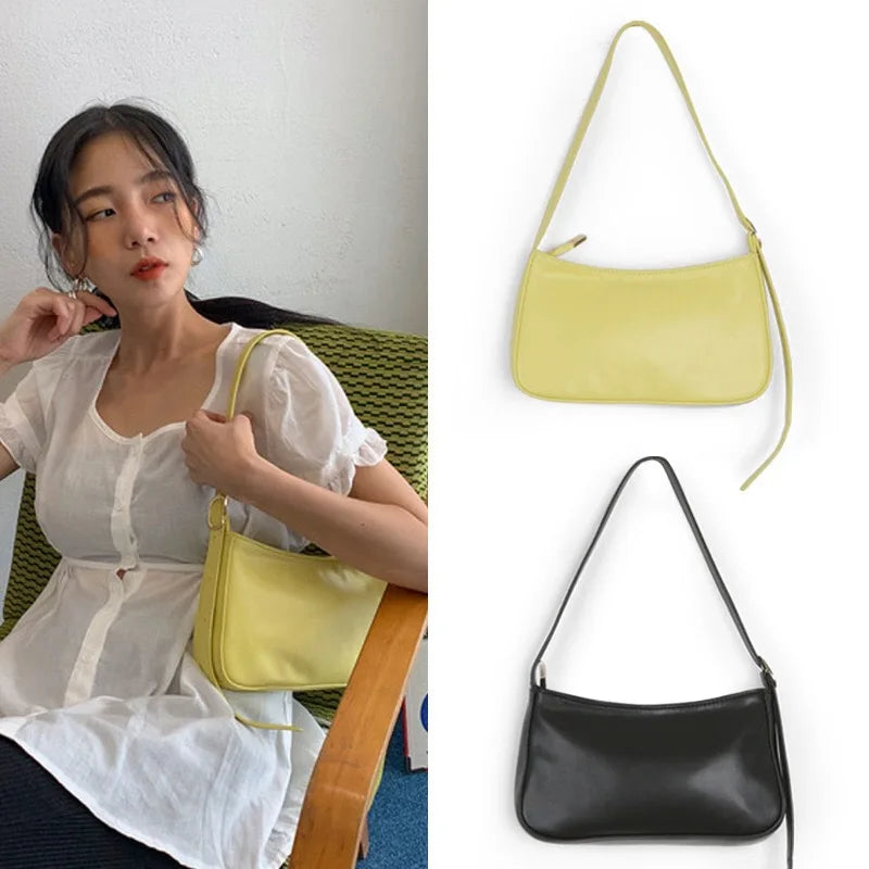 Oil Wax Leather Underarm Bag French Style Portable Small Bag