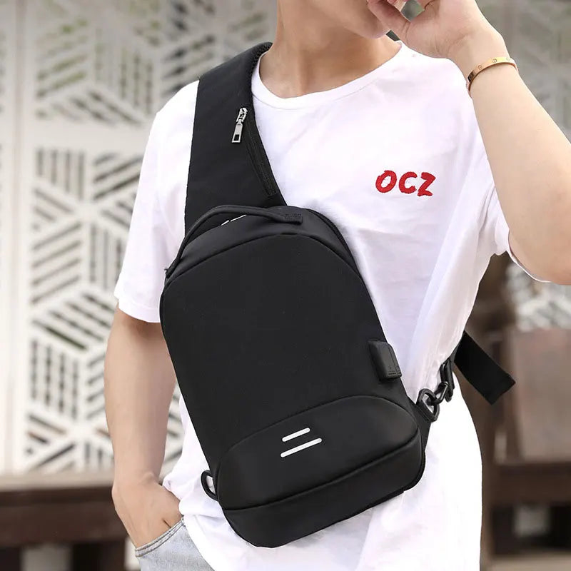 Men Messenger Bag USB Charge Waterproof Sling Chest Crossbody Bags