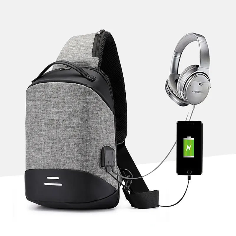 Men Messenger Bag USB Charge Waterproof Sling Chest Crossbody Bags