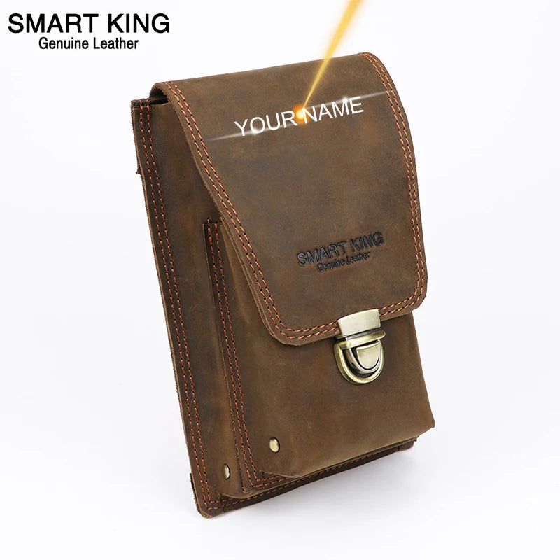 Smart King Waist Packs for Men Crazy Horse Leather Man Belt Bag