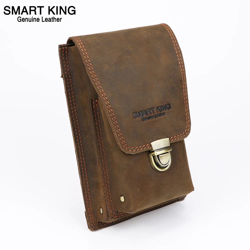 Smart King Waist Packs for Men Crazy Horse Leather Man Belt Bag