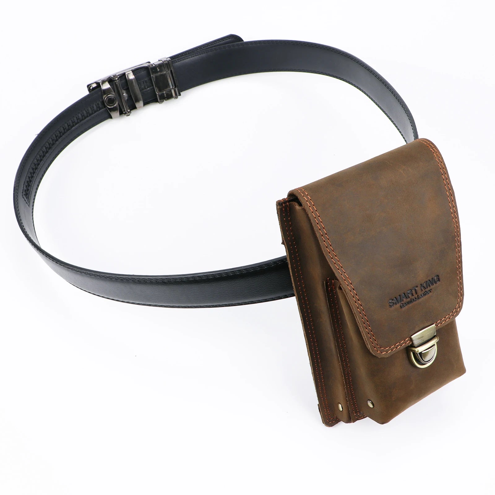 Smart King Waist Packs for Men Crazy Horse Leather Man Belt Bag