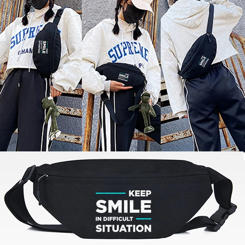 Smile Letter Print Waist Bag Sports Chest Bag Phone Bag Men Women Gym Sports Bag