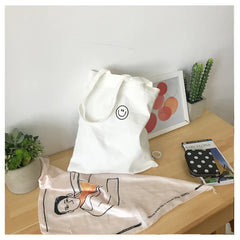 Smiley Canvas Shoulder Bag for Women Large Reusable Shopping Tote Handbags