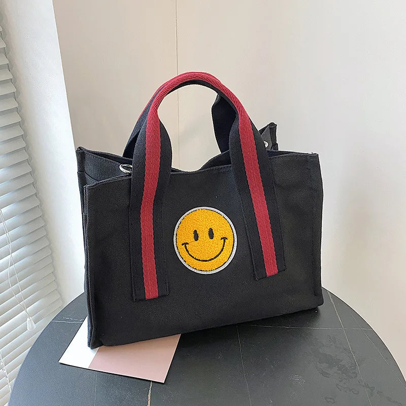 Smiley Printed Canvas Bag Large Capacity Tote Bag Women's Shoulder Crossbody Bag