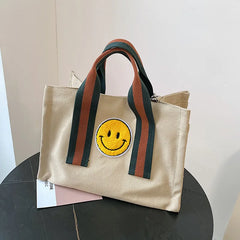 Smiley Printed Canvas Bag Large Capacity Tote Bag Women's Shoulder Crossbody Bag