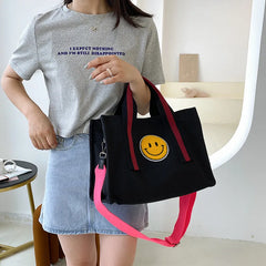 Smiley Printed Canvas Bag Large Capacity Tote Bag Women's Shoulder Crossbody Bag
