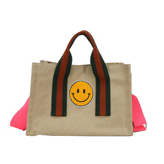 Smiley Printed Canvas Bag Large Capacity Tote Bag Women's Shoulder Crossbody Bag