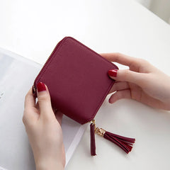 Soft Square Women Wallet with Tassel Drop and Smooth Zipper Closure
