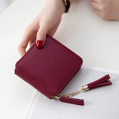 Soft Square Women Wallet with Tassel Drop and Smooth Zipper Closure