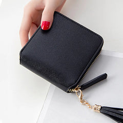 Soft Square Women Wallet with Tassel Drop and Smooth Zipper Closure
