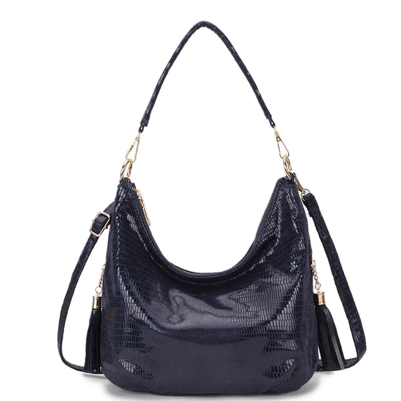 Snake Print Messenger Bag Women's Crossbody Shoulder Handbag Silver