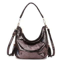 Snake Print Messenger Bag Women's Crossbody Shoulder Handbag Silver