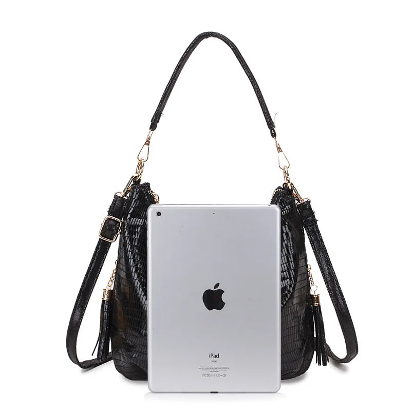 Snake Print Messenger Bag Women's Crossbody Shoulder Handbag Silver