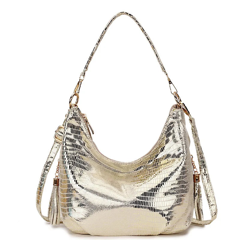 Snake Print Messenger Bag Women's Crossbody Shoulder Handbag Silver