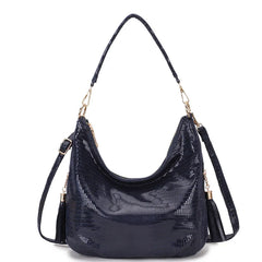 Snake Print Messenger Bag Women's Crossbody Shoulder Handbag Silver