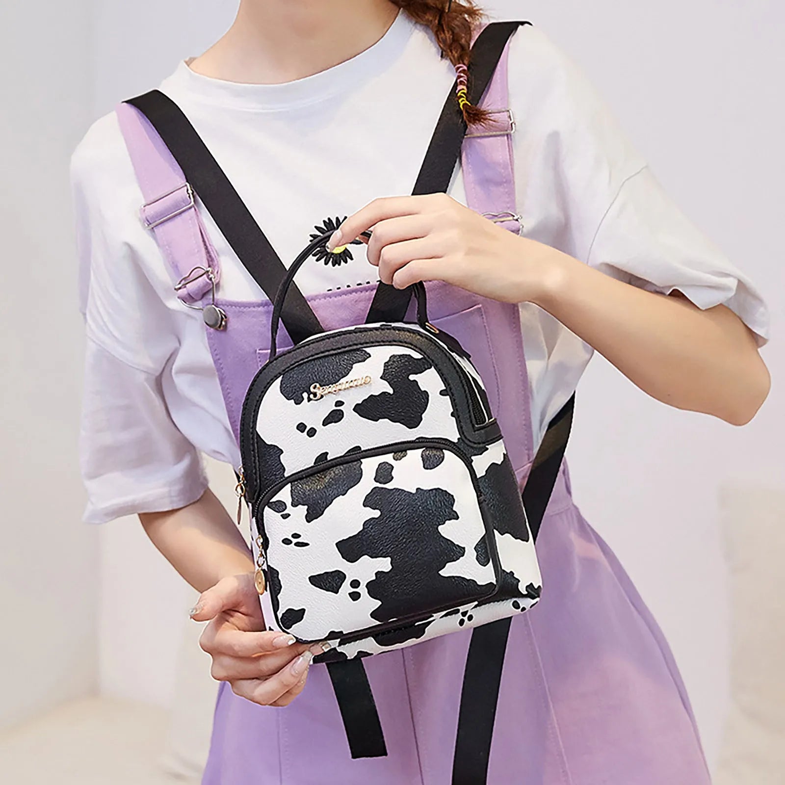 Snake Printed Women Backpack PU Leather College Schoolbag Travel Bag