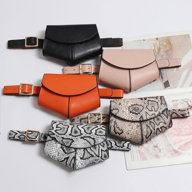 Snake Pattern Fanny Pack Women's Waist Bag Streetwear Chest Bag Mini Heart Type