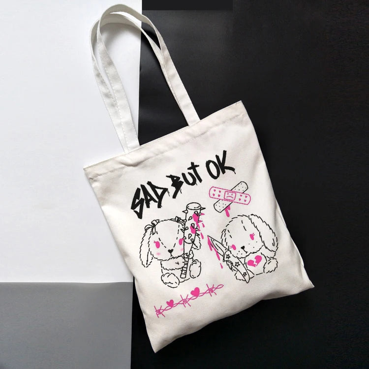 Snake Print Canvas Bag Skull Gothic Large-Capacity Shopper Bag
