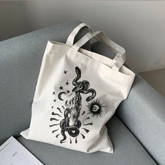 Snake Print Canvas Bag Skull Gothic Large-Capacity Shopper Bag