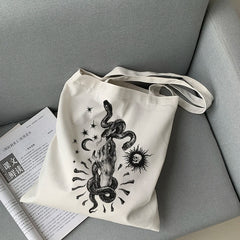 Snake Print Canvas Bag Skull Gothic Large-Capacity Shopper Bag