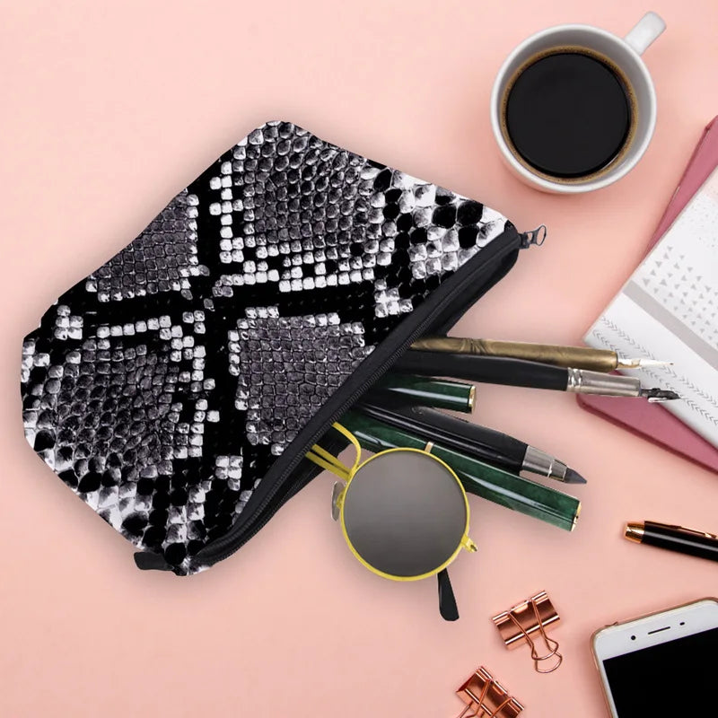 Snakeskin 3D Printing Makeup Bag Cosmetic Organizer Bag Women Storage Bag
