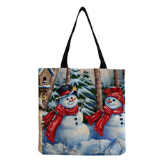 Snowman Print Christmas Tote Bag